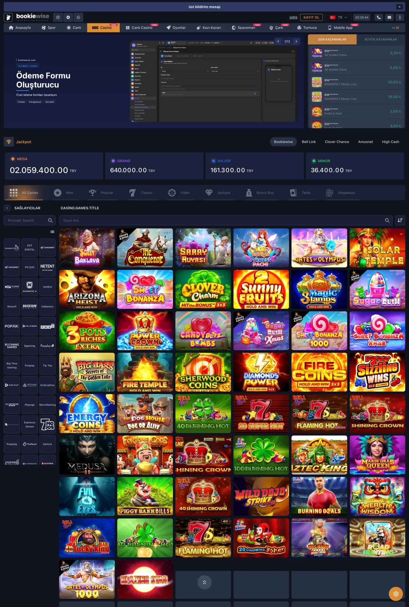 BC — casino page with full game grid